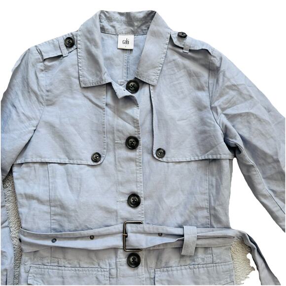 CAbi Tanner Trench Coat Jacket Periwinkle Light Blue S Button Belt #5296 EUC - Picture 3 of 9